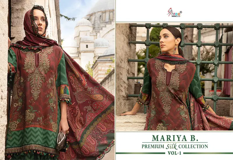 Premium Silk Collection Vol 1 By Mariya B Japan Satin Silk Printed Pakistani Suit Wholesale Online
 